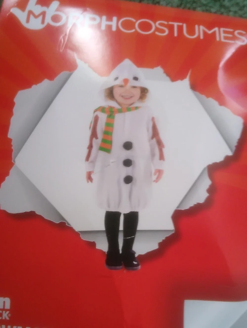 Morphe White Snowman Costume with Green and Orange Striped Scarf
